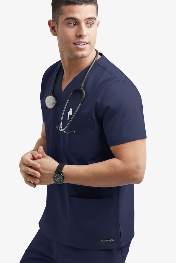 Advantage STRETCH Men's 6-Pocket V-Neck Scrub Top - Navy - 2