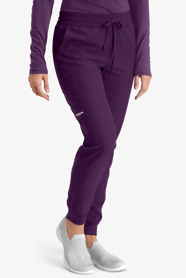 Skechers by Barco Theory Women's 4-Pocket STRETCH Cargo Jogger Scrub Pants - Eggplant - 1