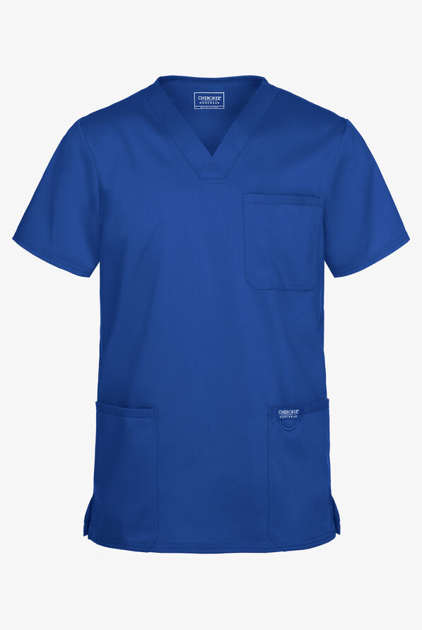 Cherokee Workwear Revolution Men's 3-Pocket STRETCH V-Neck Scrub Top - Royal - 1