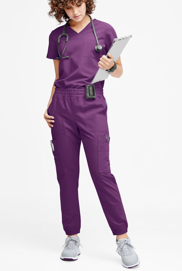 Movement by Butter-Soft Cephei Women's 11-Pocket Jogger Scrub Pants - Eggplant - 4