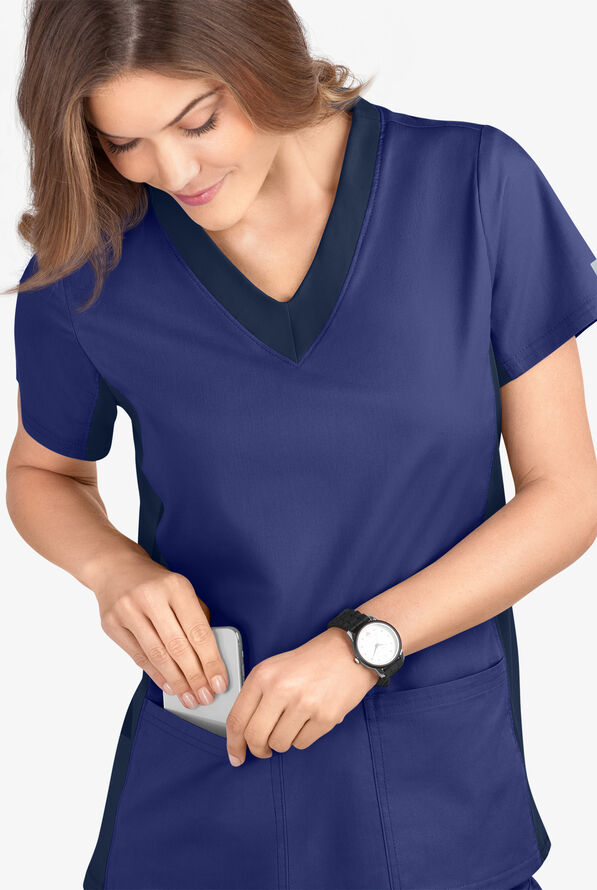 Butter-Soft STRETCH Women's 3-Pocket Contrast Scrub Top - Galaxy/Navy - 3