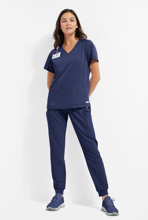 ReSurge Ruby Women's 5-Pocket Curved V-Neck Top - Navy - 2