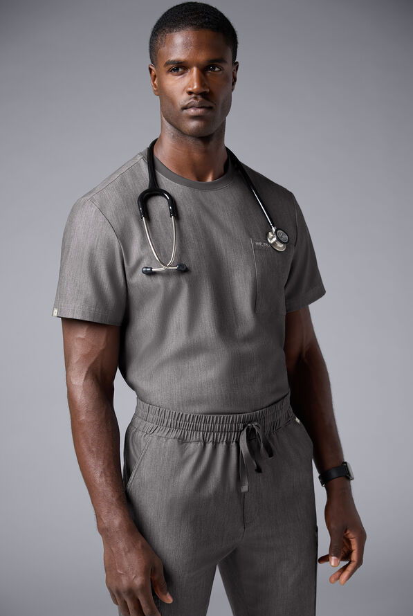 Camisa m&eacute;dica Hypothesis S-R Shift Ready con cuello redondeado y 1 bolsillo para hombre - Graphite - 1