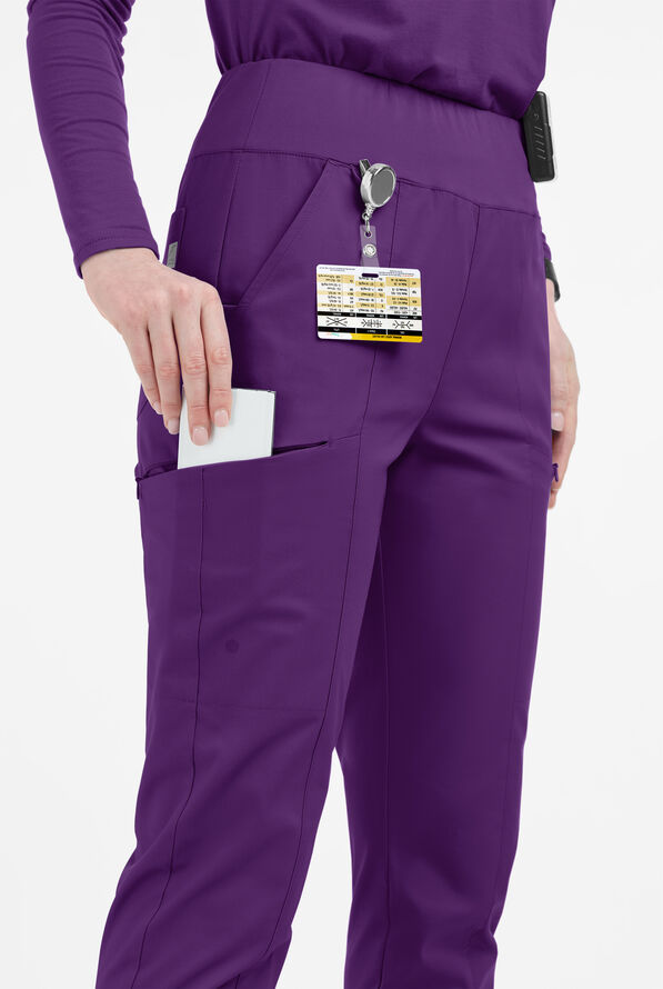 Pantalón médico Butter-Soft de tiro alto con piernas delgadas estilo yoga y 6 bolsillos para mujer - Eggplant - 2