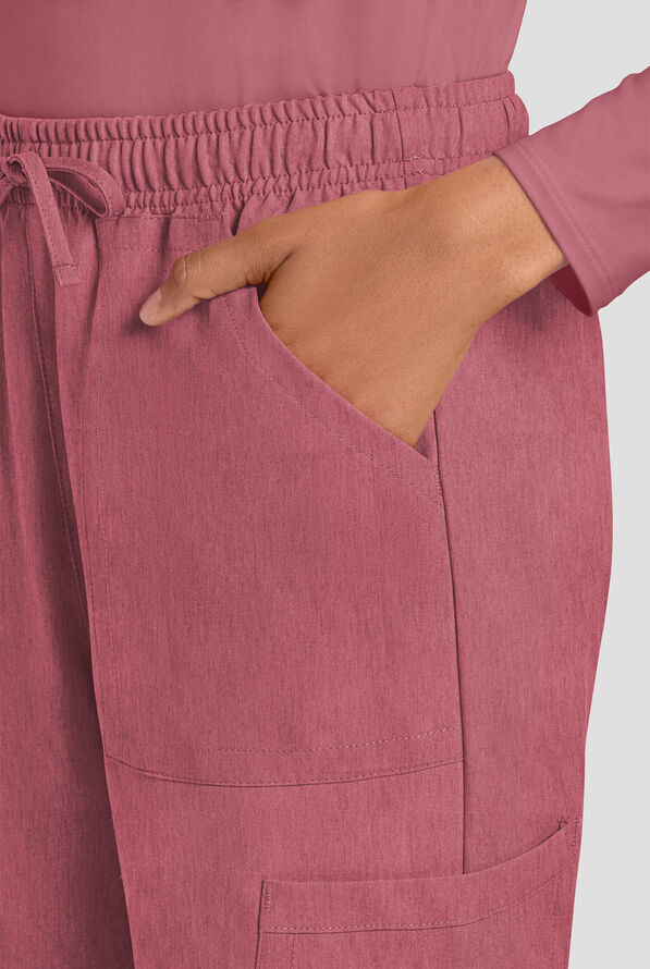 Cherokee Workwear Originals Ultra Women's 4-Pocket Drawstring Cargo Scrub Pants - Heather Cranberry - 3