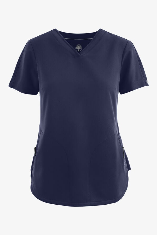 Healing Hands 360 Skyler Women's 2-Pocket STRETCH Race Stripe V-Neck Scrub Top - Navy - 1