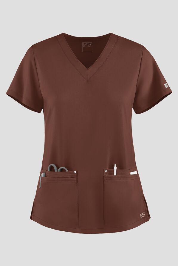 Easy STRETCH Lina Mitered Women's 4-Pocket V-Neck Scrub Top - Double Espresso - 1