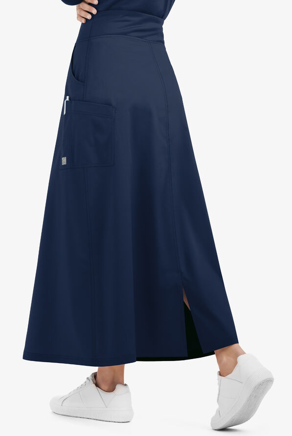 Butter-Soft STRETCH Women's 3-Pocket Ankle Length Scrub Skirt - Navy - 3