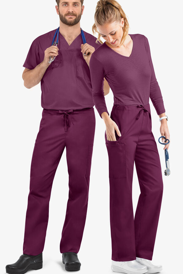 Butter-Soft Core Unisex 4-Pocket Drawstring Scrub Pants - Wine - 4