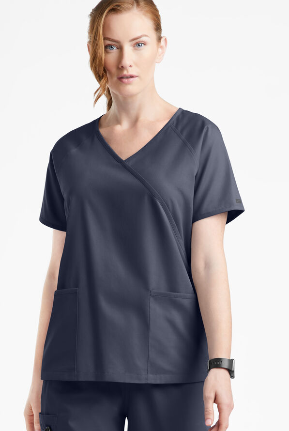 Blusa médica Butter-Soft Originals estilo cruzado con 3 bolsillos para mujer - Navy - 2