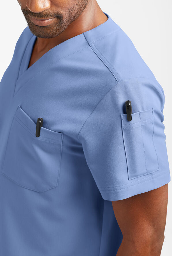 MOVEMENT by Butter-Soft Mars Men's 3-Pocket V-Neck Scrub Top - Ceil Blue - 4