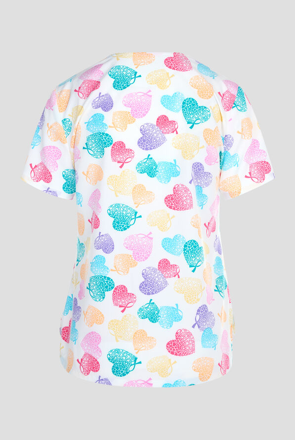 Cherokee Love To Care Awareness Women's 1-Pocket STRETCH V-Neck Print Scrub Top - null - 2