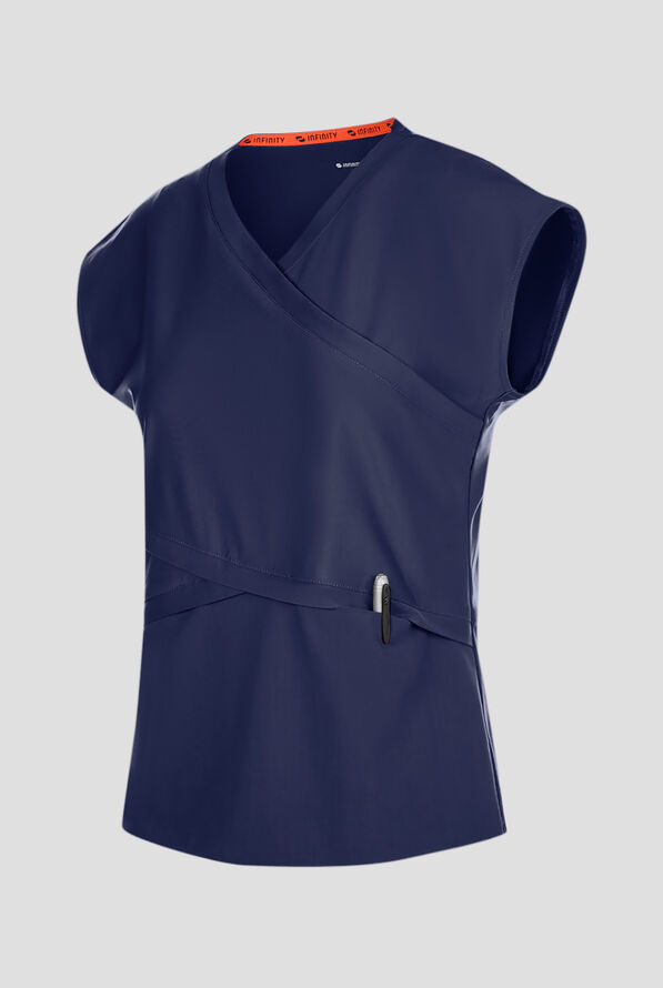 Infinity GNR8 Kinetic Knit Women's 3-Pocket STRETCH Dolman Wrap V-Neck Scrub Top - Navy - 2