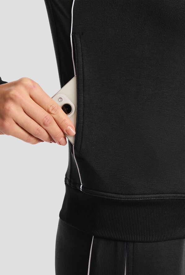 Med Couture Layers Women's 2-Pocket STRETCH Half Zip Scuba Knit Scrub Jacket - Black - 5