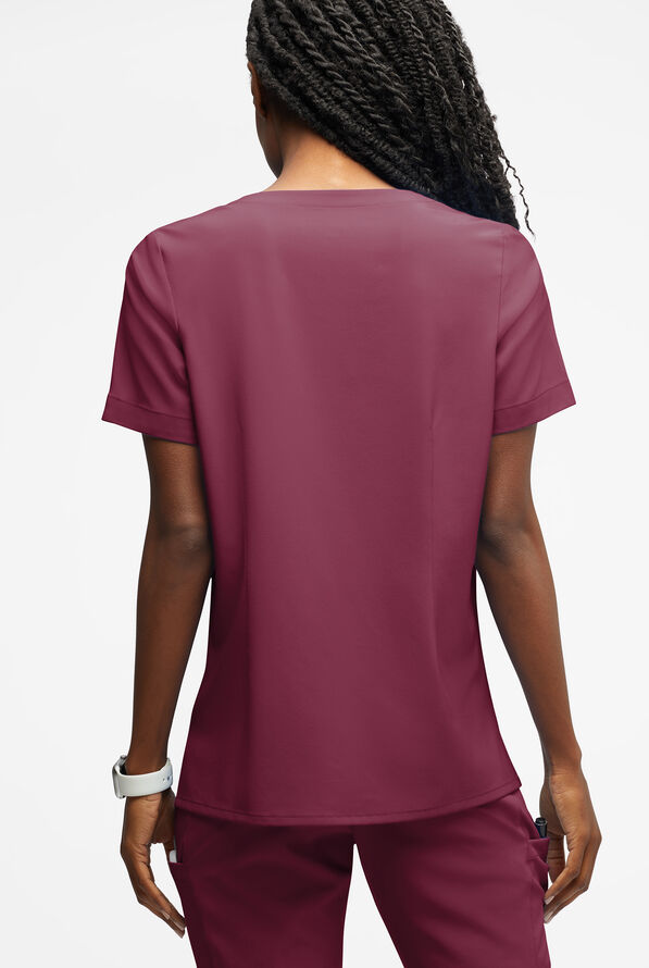 Blusa m&eacute;dica Easy STRETCH Amber con cuello con muesca y 4 bolsillos para mujer - Wine - 3