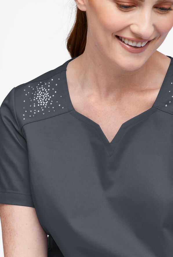 Blusa m&eacute;dica UA Butter-Soft STRETCH Crystal Bling con 6 bolsillos para mujer - Pewter - 4