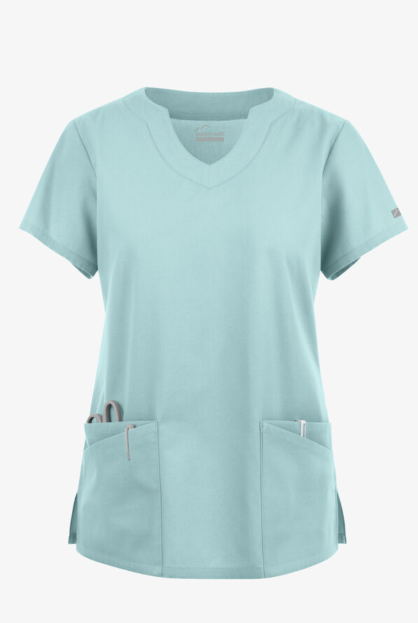 Blusa médica Butter-Soft Originals con cuello festoneado y 6 bolsillos para mujer - Salt Blue - 1