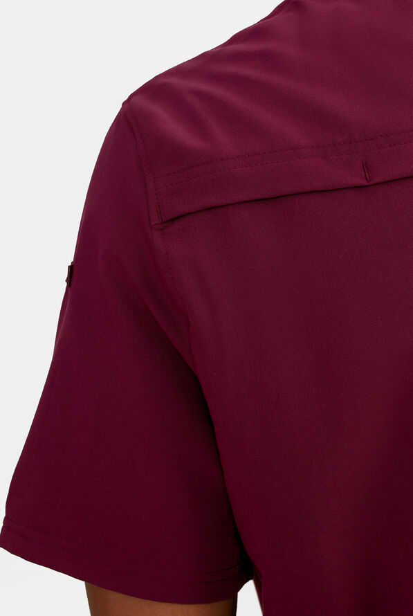 Keswi Men's 2-Pocket Snap Front Henley Scrub Top - Wine - 5