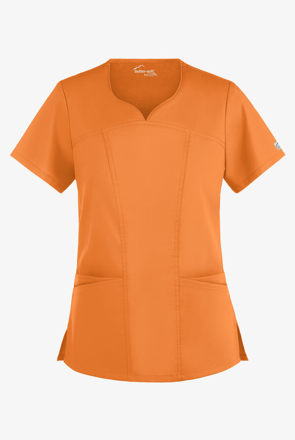 Butter-Soft STRETCH Women's 4-Pocket Sweetheart Neck Scrub Top - Apricot Crush - 1