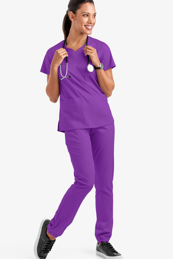 Butter-Soft STRETCH Women's 4-Pocket Sweetheart Neck Scrub Top - Wild Plum - 2