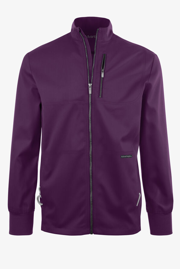 Advantage STRETCH Men's 4-Pocket Zip Front Warm-Up Scrub Jacket - Eggplant - 1
