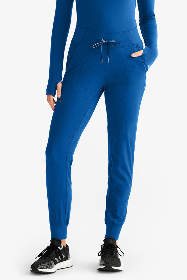 Healing Hands Purple Label Trinity Women's 6-Pocket STRETCH Leopard Jacquard Cargo Jogger Scrub Pant - Royal - 1