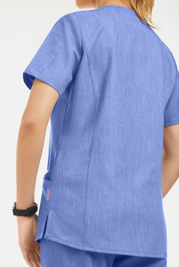 Blusa médica MOVEMENT by Butter-Soft Capella estilo cruzado con 5 bolsillos para mujer - Electric Blue Heather - 4