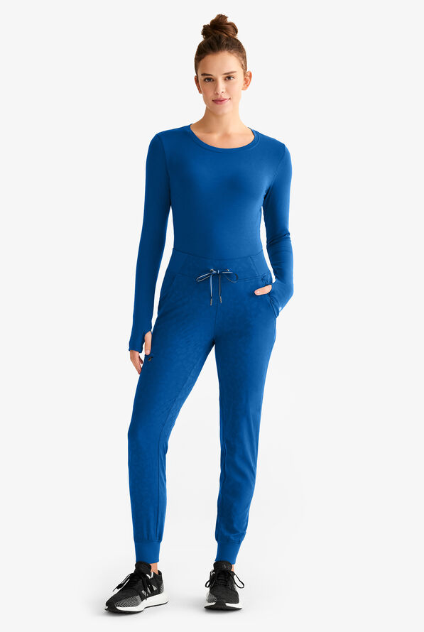 Pantal&oacute;n m&eacute;dico Healing Hands Purple Label Trinity Leopard Jacquard STRETCH Petite estilo cargo jogger con 6 bolsillos para mujer - Royal - 3