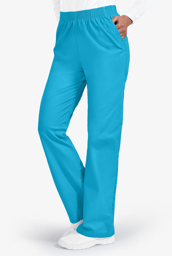 Butter-Soft Core Women's 2-Pocket Elastic Waist Scrub Pants - Tall - Turquoise - 1