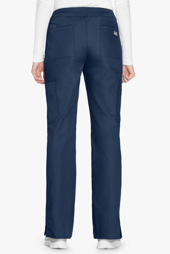 Cherokee Workwear Women's 6-Pocket Rib-Knit Waistband Pull-On Cargo Scrub Pants - Navy - 4