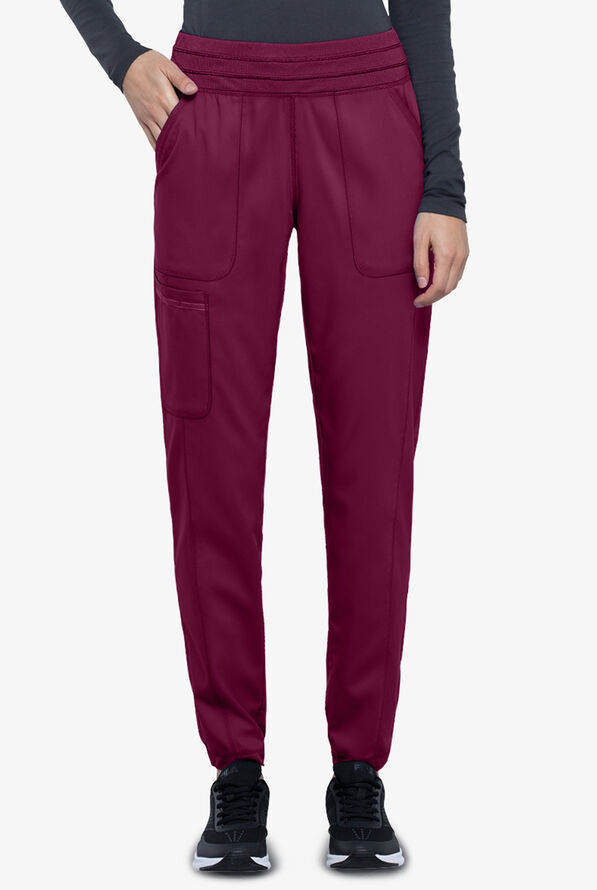 Cherokee Workwear Revolution Women's 5-Pocket STRETCH Elastic Waistband Half Jogger Scrub Pants - Petite - Wine - 1