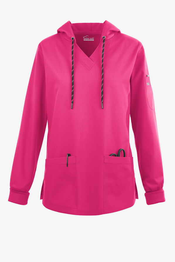 Strictly Scrubs Women's 5-Pocket Long Sleeve Pullover Hoodie - Fuchsia - 1