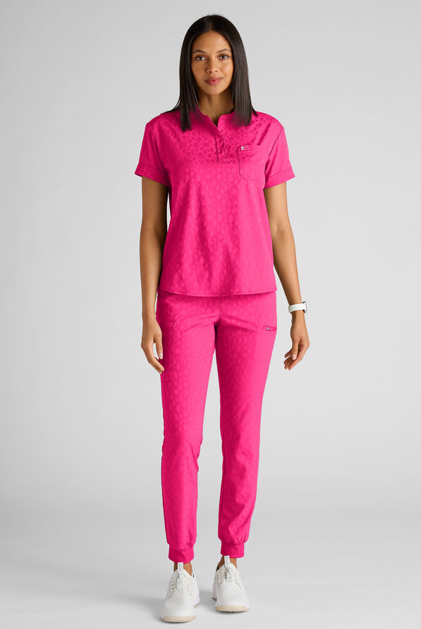 Easy STRETCH Olivia Women's Jacquard 7-Pocket Slim Leg Jogger Scrub Pant - Reactive Pink - 5