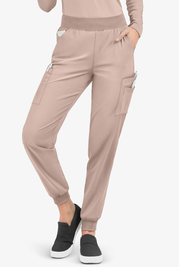 Easy STRETCH Mila Women's 7-Pocket Jogger Scrub Pants - Mocha Meringue - 1