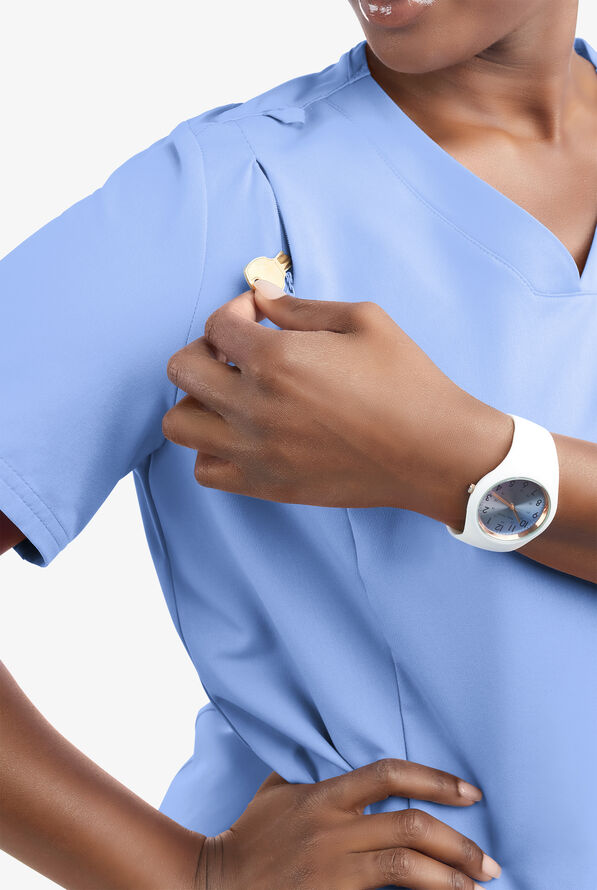 Butter-Soft Women's 6-Pocket V-Neck Scrub Top **Slightly IRREGULAR** - Ceil Blue - 2