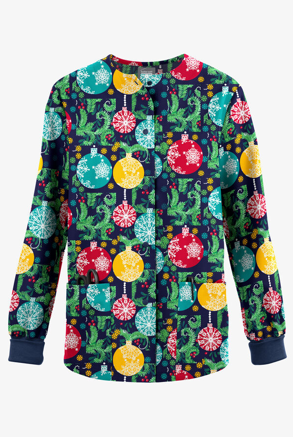 Butter-Soft Originals Baubles And Berries Navy Women's 3-Pocket Snap Front Print Scrub Jacket - null - 1