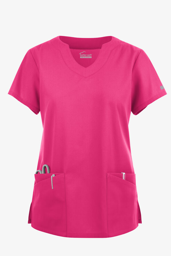 Butter-Soft Originals Women's 6-Pocket Scallop Neck Scrub Top - Fuchsia - 1