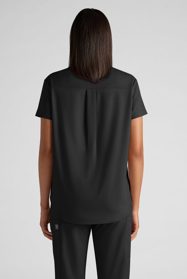Butter-Soft STRETCH FLXTEK+ Women's 2-Pocket Oversized Henley Scrub Top - Black - 2