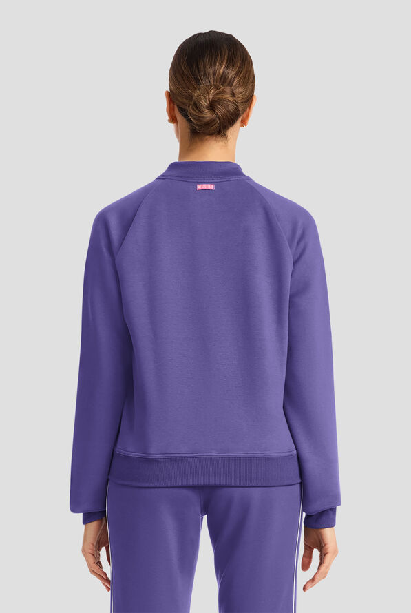 Med Couture Layers Women's 2-Pocket STRETCH Half Zip Scuba Knit Scrub Jacket - Light Galactic Purple - 4