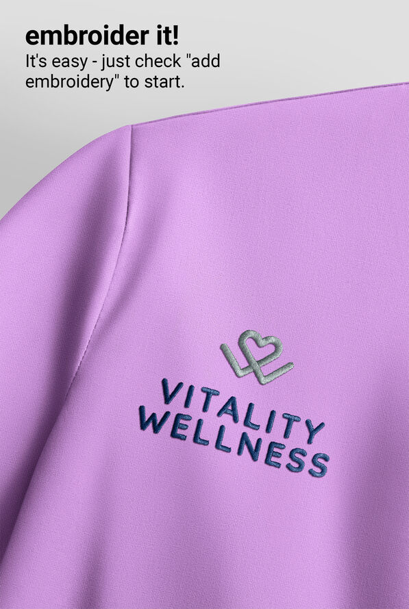 Med Couture Amp Women's 2-Pocket STRETCH Zip Front Warm Up Scrub Jacket - Digital Lavendar - 3