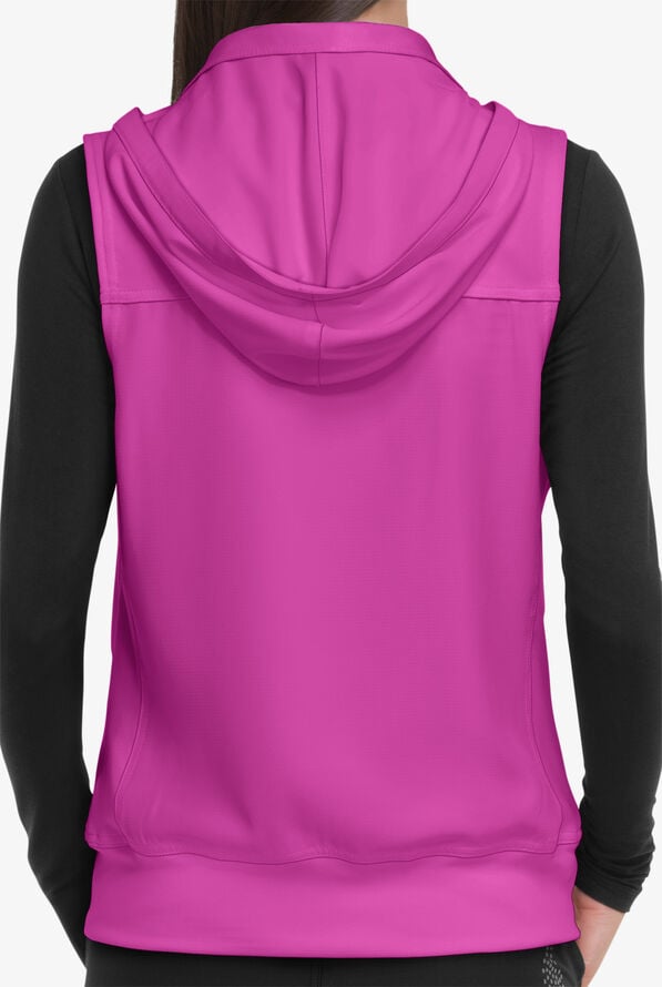 heartsoul Break On Through Women's 4-Pocket STRETCH With Removable Hoodie Scrub Vest - Berry Blast - 4