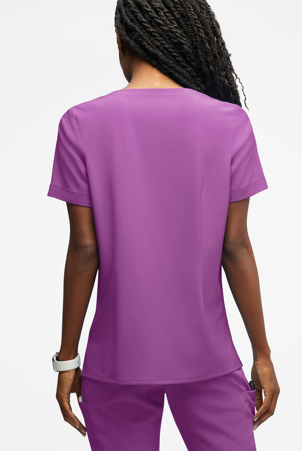 Blusa m&eacute;dica Easy STRETCH Amber con cuello con muesca y 4 bolsillos para mujer - Purple Swirl - 3