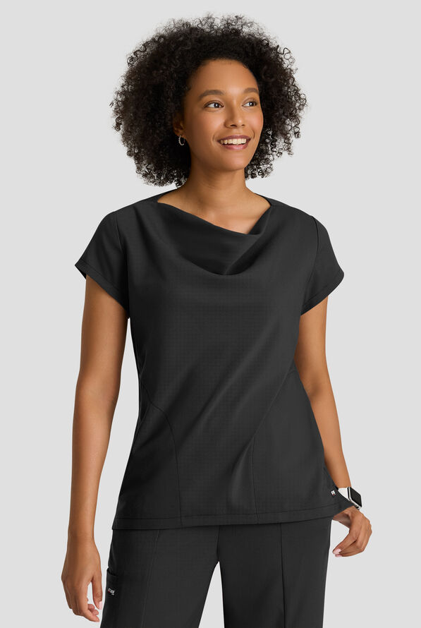 Blusa médica Grey's Anatomy™ by Barco Spandex Marisol STRETCH con cuello desbocado y mangas casquillo para mujer - Black - 2