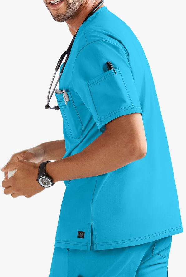 Butter-Soft STRETCH Men's 4-Pocket V-Neck Scrub Top - Turquoise - 2
