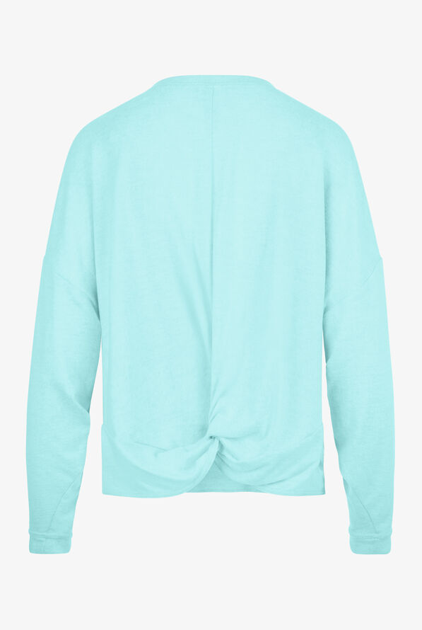 Med Couture Insight Women's STRETCH Knit Reversible Pullover Knotted Back Boat Neck Scrub Top - Arctic Aqua - 2