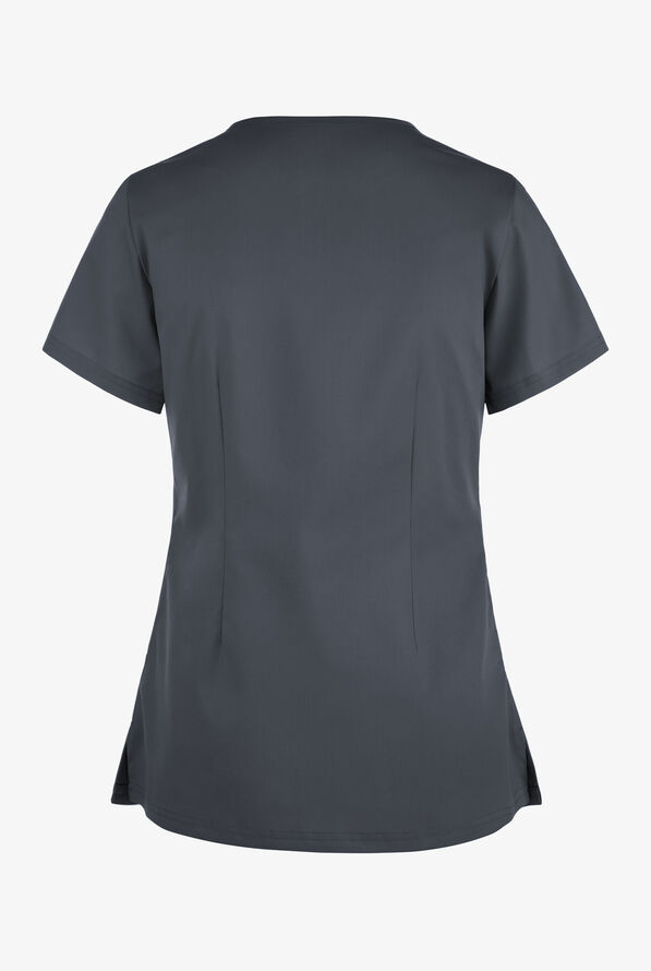 Butter-Soft STRETCH Women's 2-Pocket Asymmetric Keyhole Scrub Top - Pewter - 2