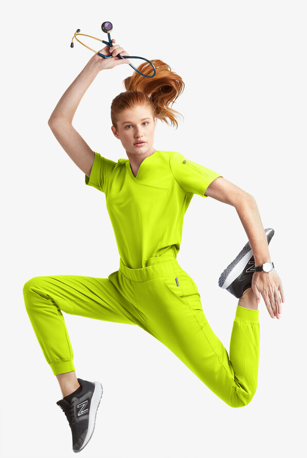 Blusa médica MOVEMENT by Butter-Soft Capella estilo cruzado con 5 bolsillos para mujer - Intense Lime - 6