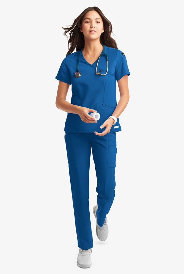 Butter-Soft Women's 5-Pockets Faux Wrap Scrub Top **Slightly IRREGULAR** - Royal - 1