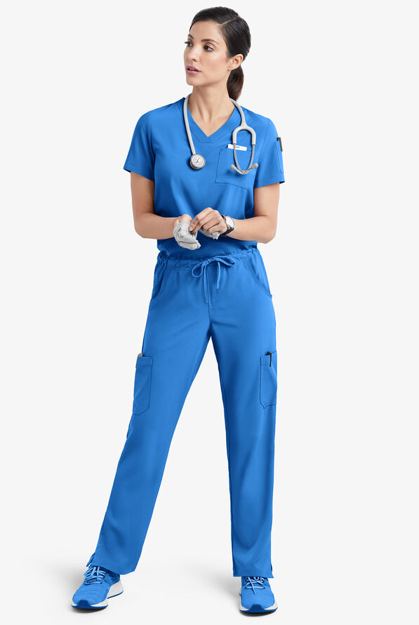 Easy STRETCH Chloe Women's 3-Pocket V-Neck Tuck-In Scrub Top - Cerulean - 2