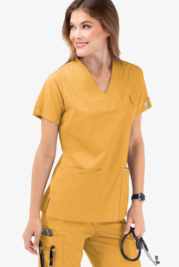 Butter-Soft STRETCH Women's 6-Pocket V-Neck Scrub Top - Apricot Sunset - 6